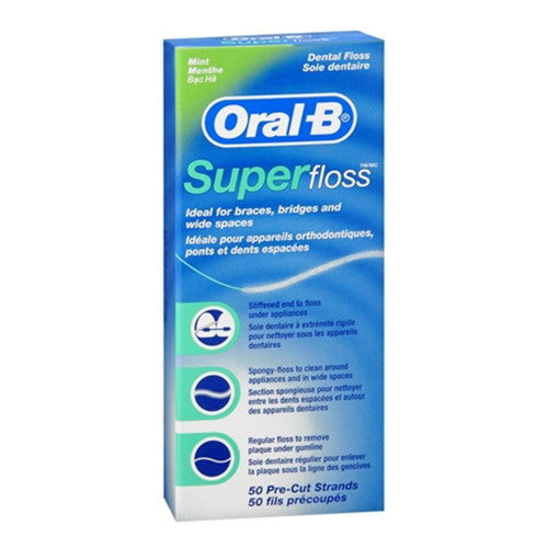 Oral-B Superfloss Dental Floss Pre-Cut Strands, Mint - 50 Ea